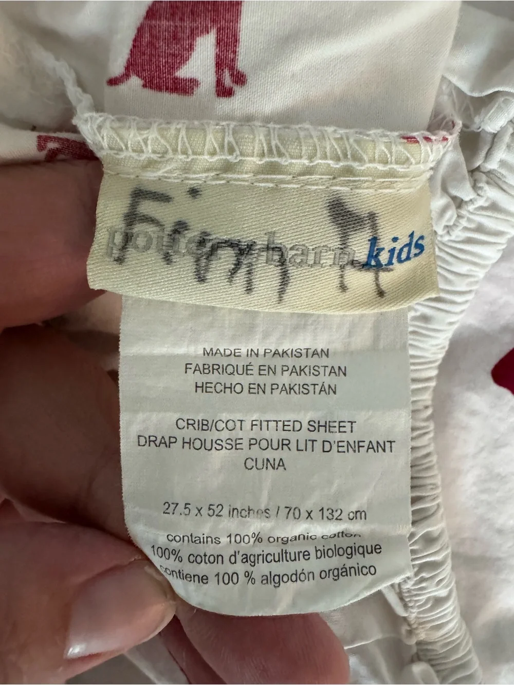 PB Kids White Cotton Crib Sheet with Red Dog Print